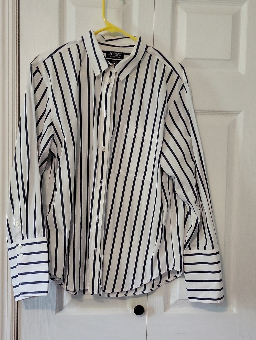 J. Crew White and Navy Vertical Stripe Dress Shirt